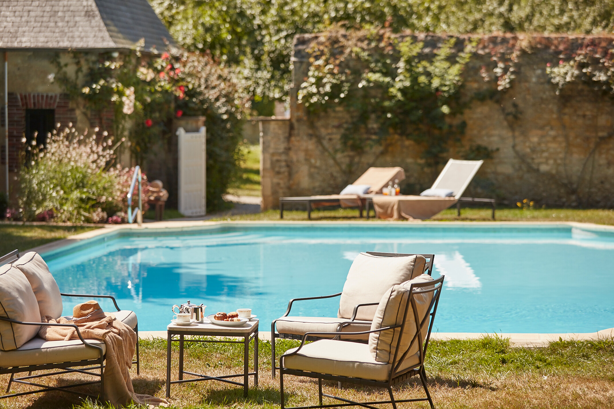 French Flair Normandy Château d Audrieu swimming pool mood